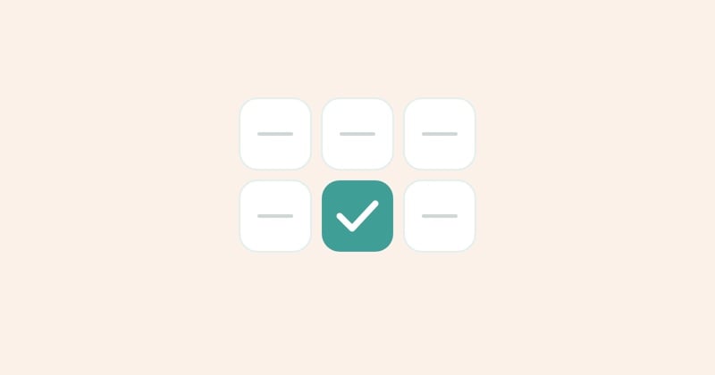 A grid of six checks with one marked complete.